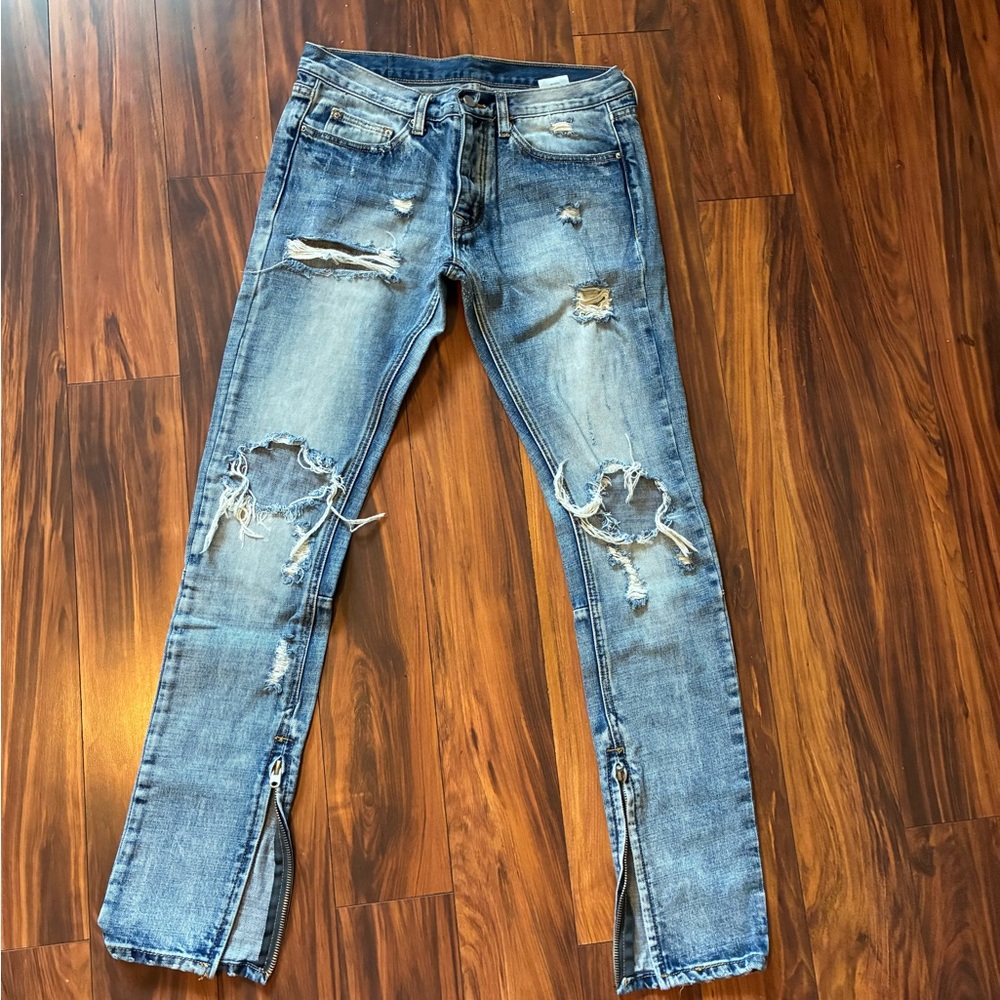 MNML Vintage Blue Ripped Slim Jeans